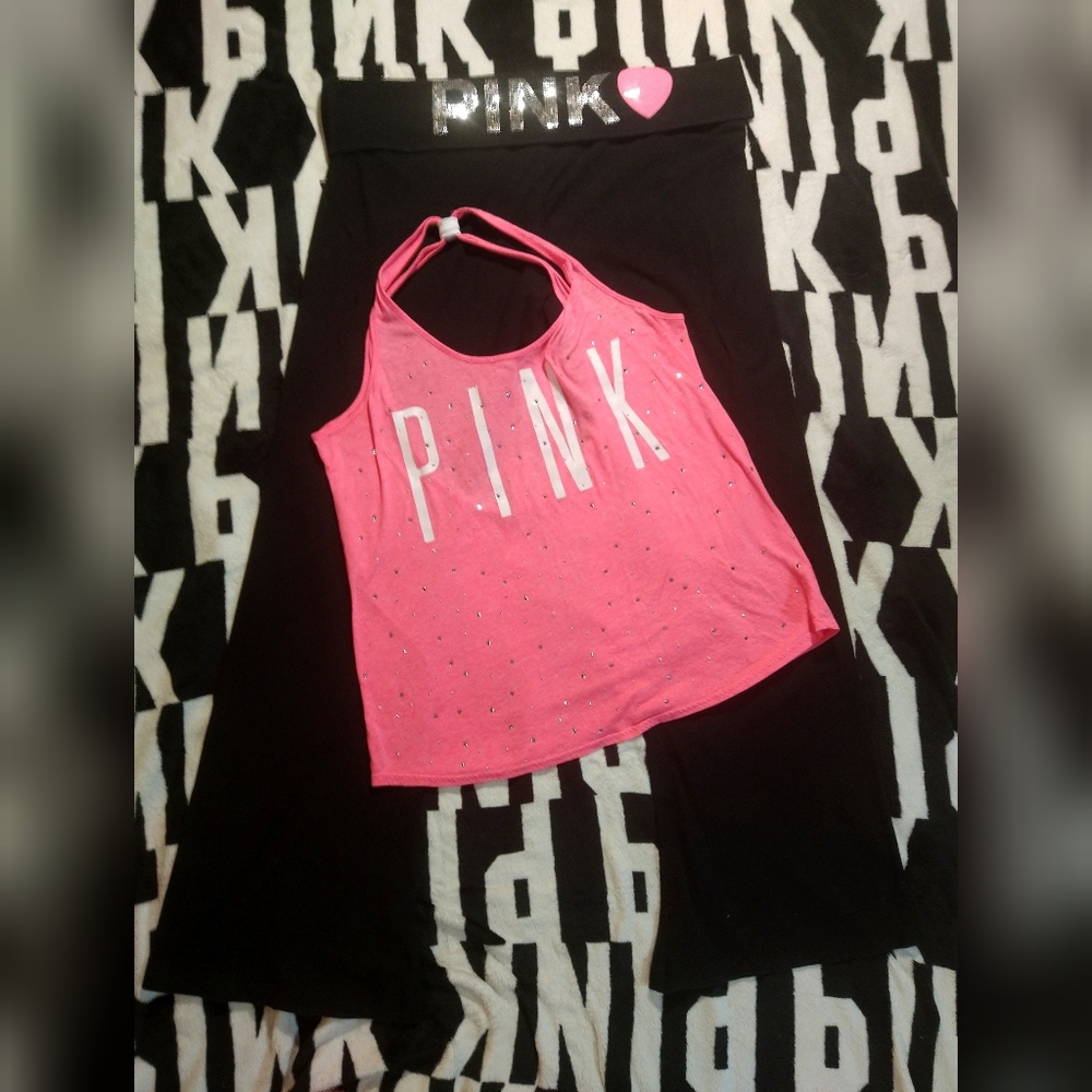 Victoria's Secret Pink Originals Fold Over Yoga Flared Bling Set. XXL.